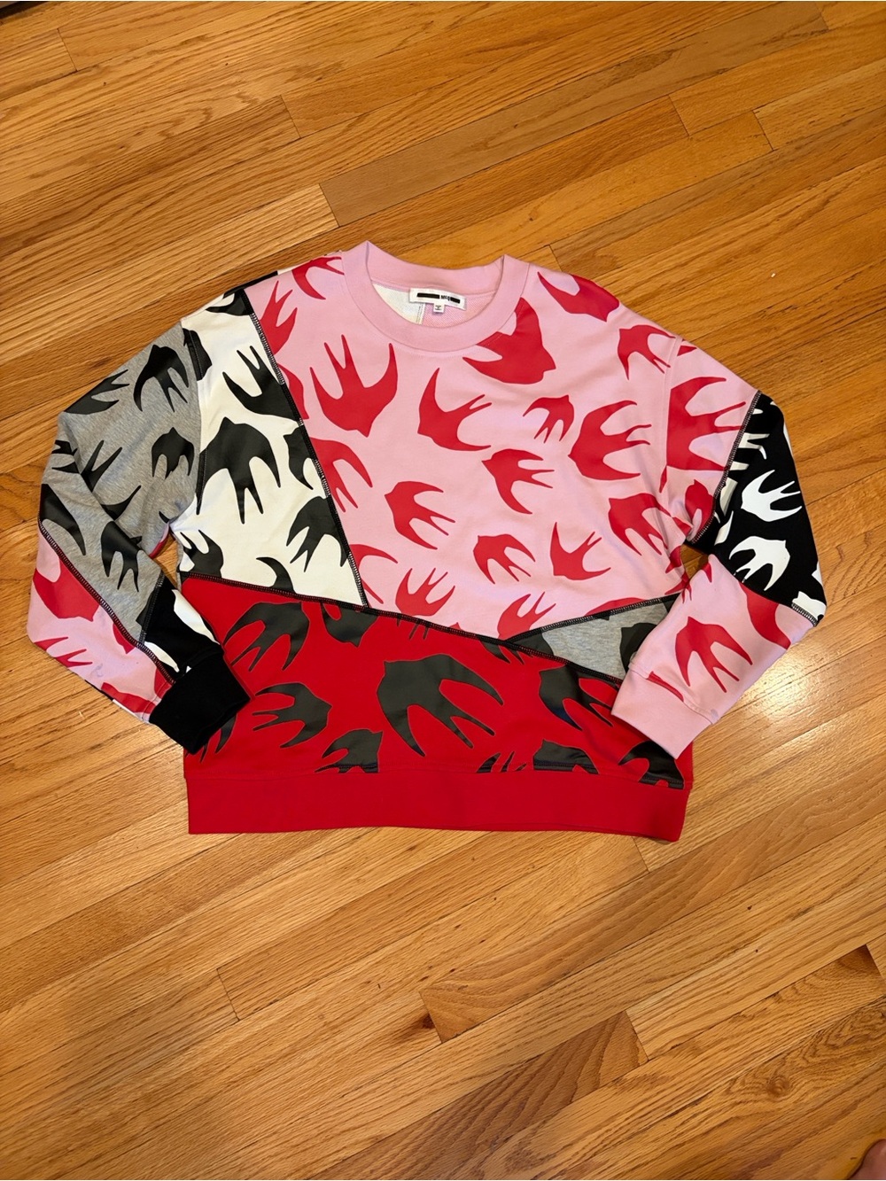 McQ Alexander McQueen Cut up Swallow Print Sweatshirt - Pink & Red
